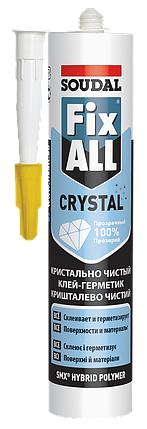 Клей-герметик на основе гибридных полимеров Fix All Crystal прозрачный 290 мл SOUDAL, фото 1