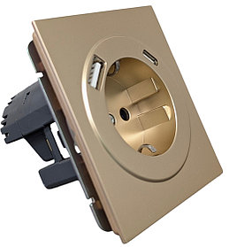 UTEN  золото розетка 1я с/з+ USB+Type C