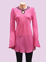 Женская Розовая Туника с Длинными Расклешенными Рукавами