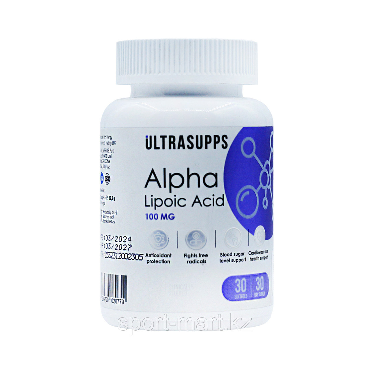 Альфа-липоевая кислота Ultrasupps Alpha Lipoic Acid 100 мг 30 капсул, фото 1
