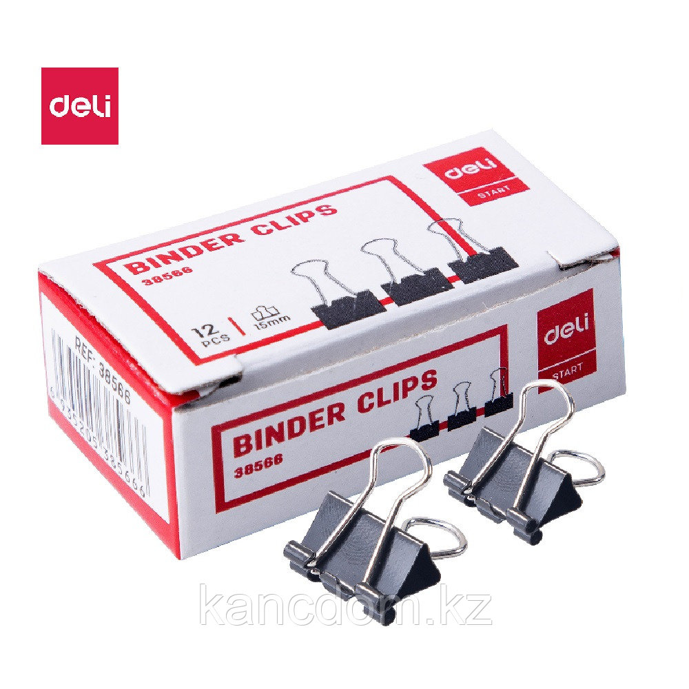 Зажимы для бумаг DELI, 15 мм, черные, (12 шт) 38566