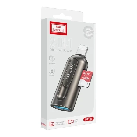 OTG переходник Earkdom ET-OT103 OTG USB (F)+MicroSD (F) на Lightning (M)