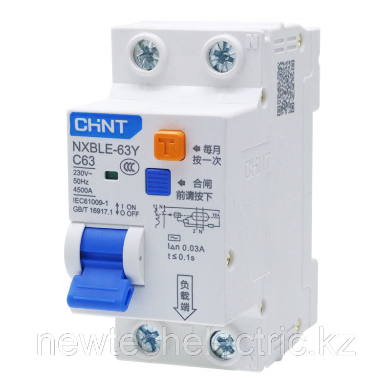 105539  Диф. авт. выкл. NXBLE-63Y 1P+N 63А 10mA электронный тип AС, х-ка D, 4.5kA, фото 1
