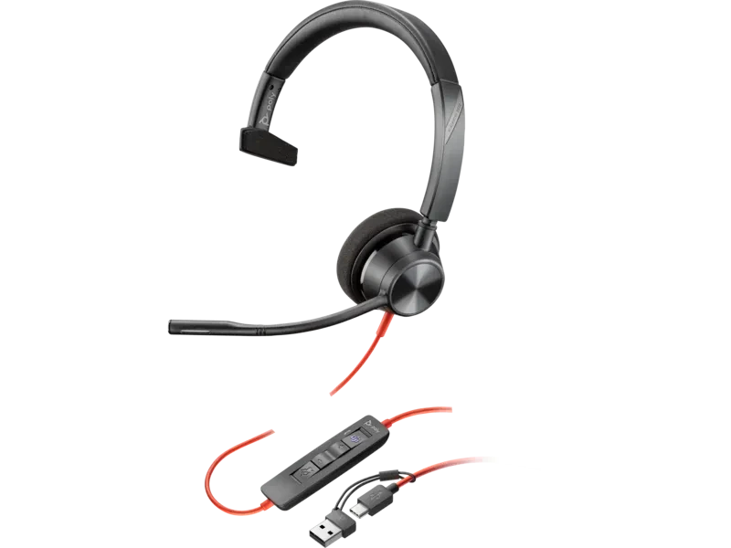 Наушники Poly Blackwire 3310 Monaural Microsoft Teams Certified USB-C Headset +USB-C/A Adapter (8X216AA)