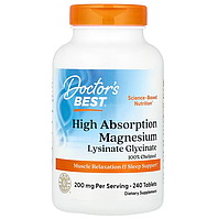 Хелатный глицинат лизинат магния, 100 мг, 240 таблеток, Doctor's Best