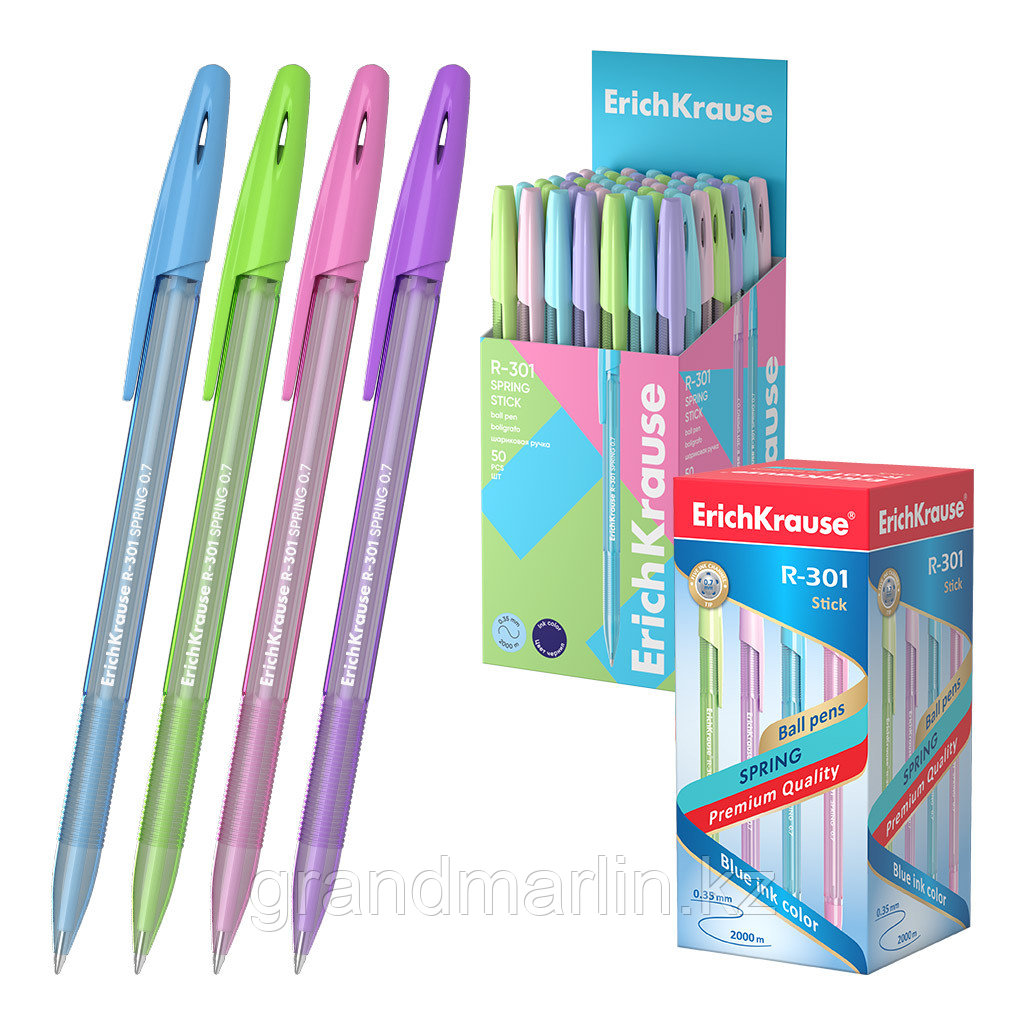 Ручка шариковая Erich Krause "R-301 Spring" синяя, 0,7мм, корпус ассорти, фото 1