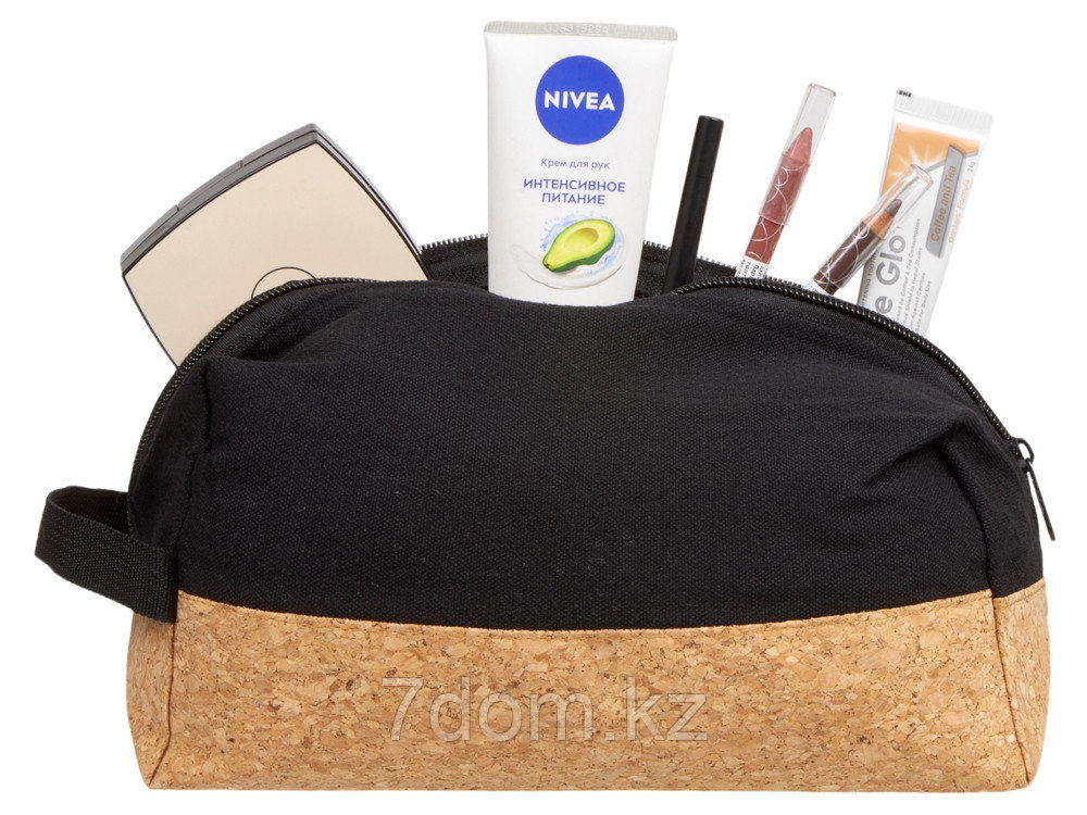 Несессер Corky хлопковый с пробковой вставкой, черный, фото 1