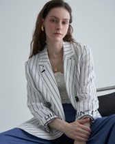 Linen LeNIC Embroidered Roll-up Stripe Jacket