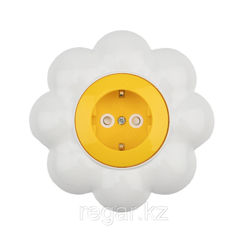 Розетка одноместная HAPPY Ромашка с/у, с/з, со шторками, желтая/белая KRANZ, фото 1
