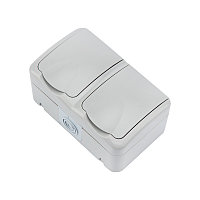 Блок горизонтальный 2 розетки Mini OG IP54 с/з, о/у, серый KRANZ