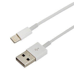 Кабель USB-A – Lightning, 2,4А, 1м, ПВХ, белый, REXANT