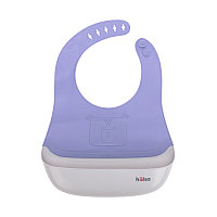 Фартук нагрудный для кормления с жестким карманом, синий с серым HALSA