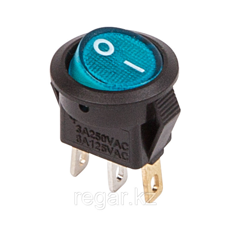 Выключатель клавишный круглый 250В 3А (3с) ON-OFF синий с подсветкой Micro REXANT, фото 1