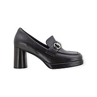 Женские стильные лоферы на каблуке в коричневой расцветке