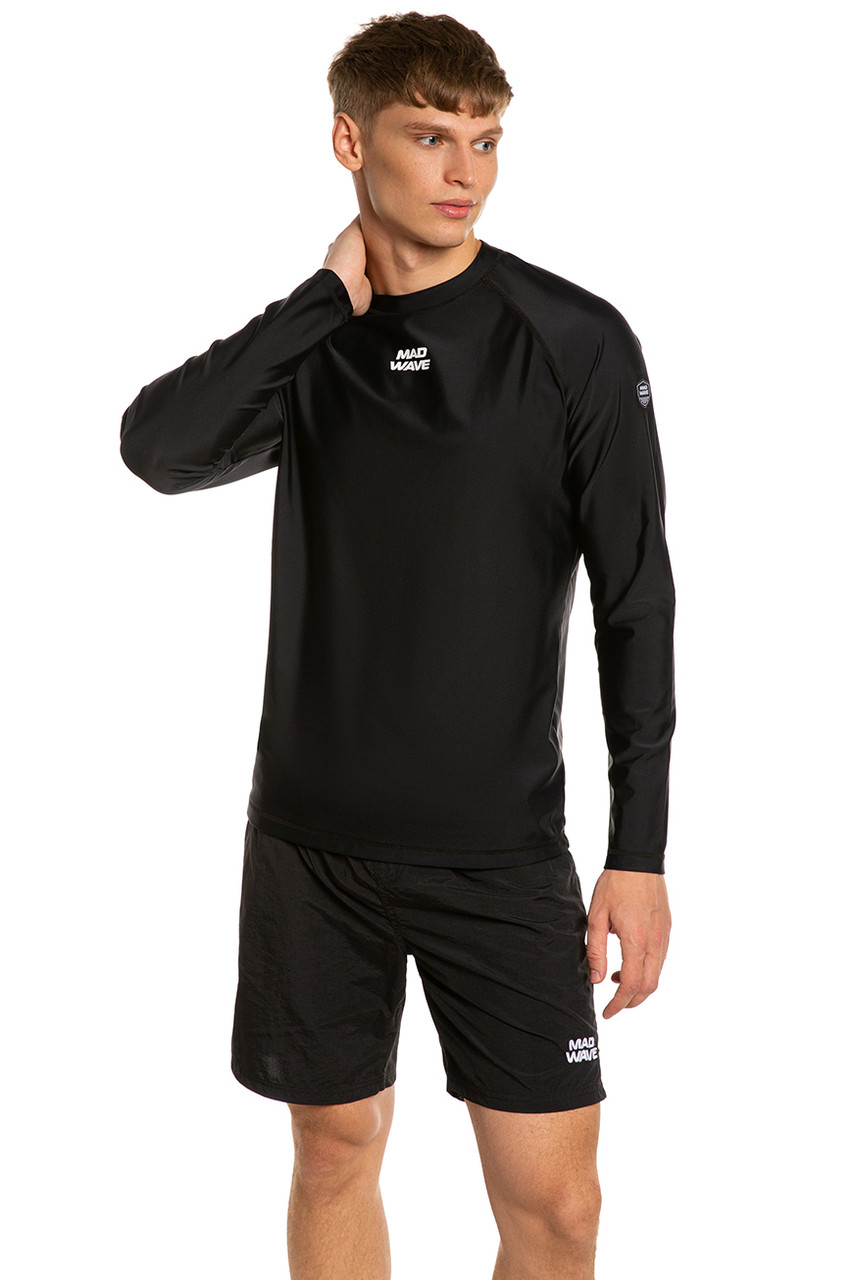 Футболка для планания мужская Mad Wave Т-shirt longsleeve men black, размер M-XL, фото 1