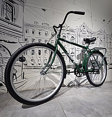 Велосипед Оригинальный Городской "Аист" 28. Дорожный. Полноразмерные крылья и багажник. Как Урал. Цвет - зеленый.
