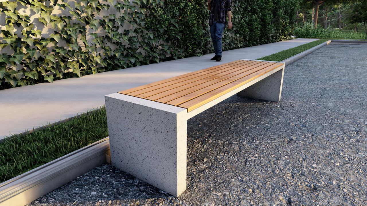 Скамейка из композитного мрамора c деревянным настилом №6, фото 1