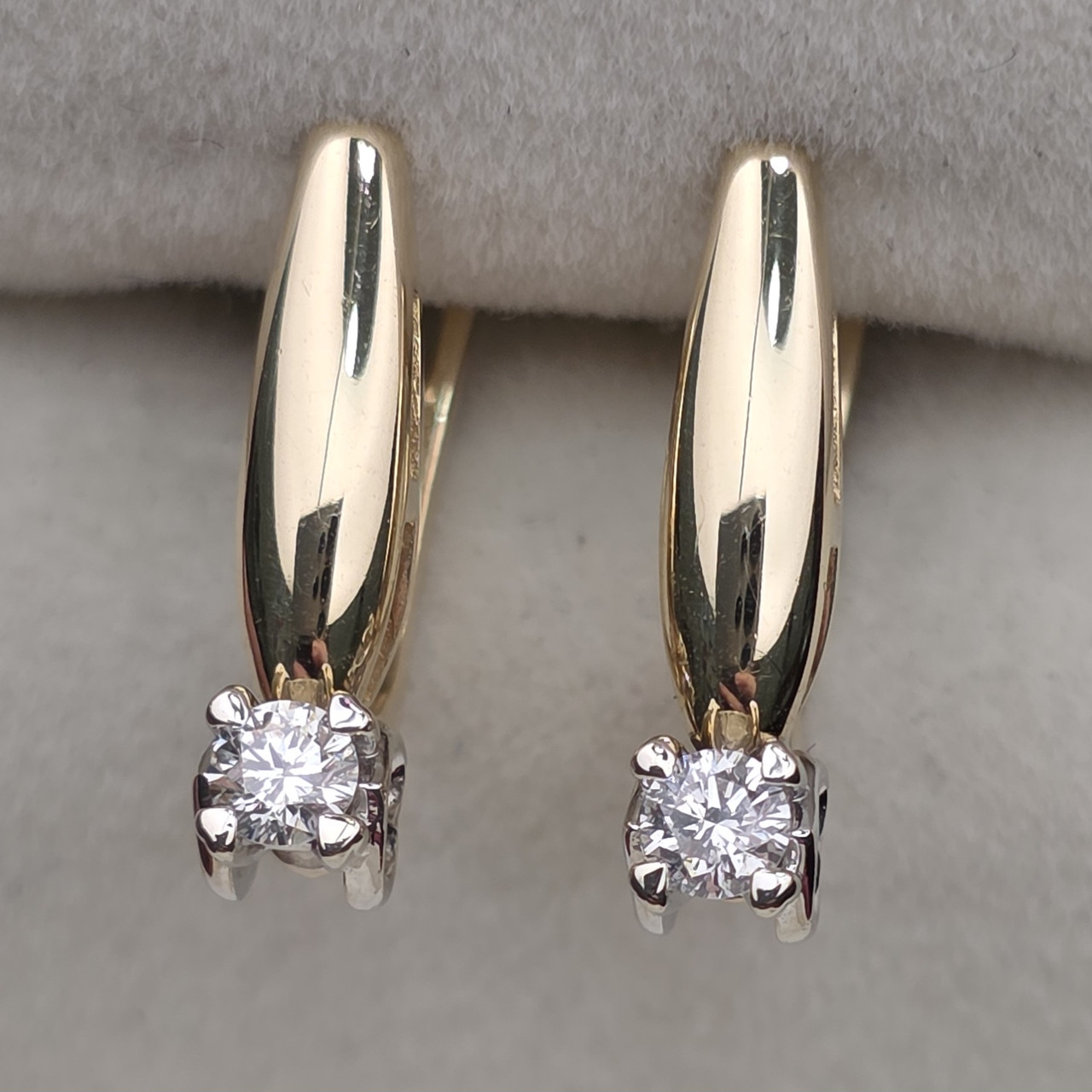 Золотые серьги 585 проба бриллианты 0.2Ct VS2/G EX-cut, 2.85г, фото 1