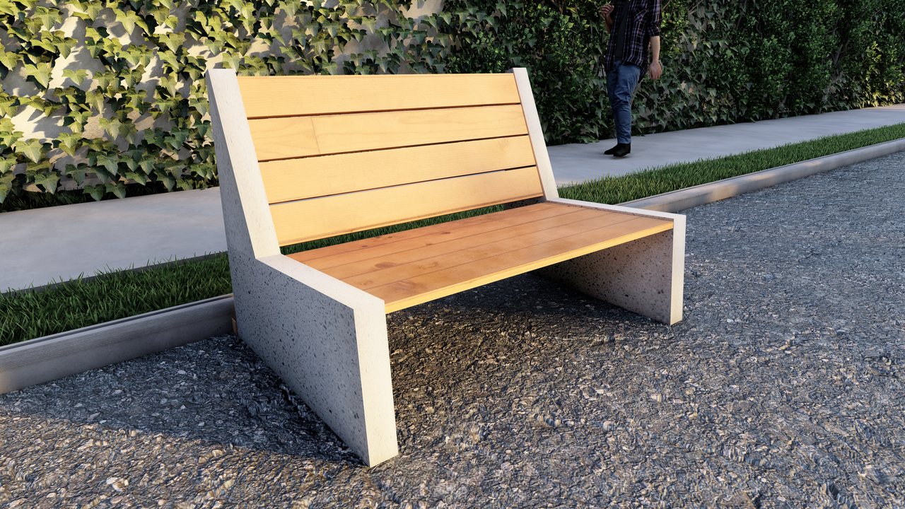 Скамейка из композитного мрамора, c деревянным настилом №14, фото 1