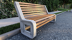 Скамейка из композитного мрамора, c деревянным настилом