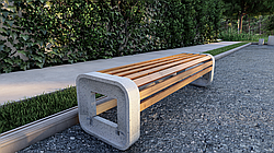 Скамейка из композитного мрамора c деревянным настилом