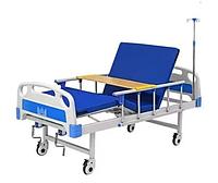 Кровать многофункциональная медицинская на колесах с регулировкой спинки, боковыми ограждениями, штатив, стол для еды, матрац