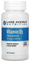 Lake Avenue Nutrition витамин Vitamin D3 Cholecalciferol 25 mcg (1000 IU) 360 капсул