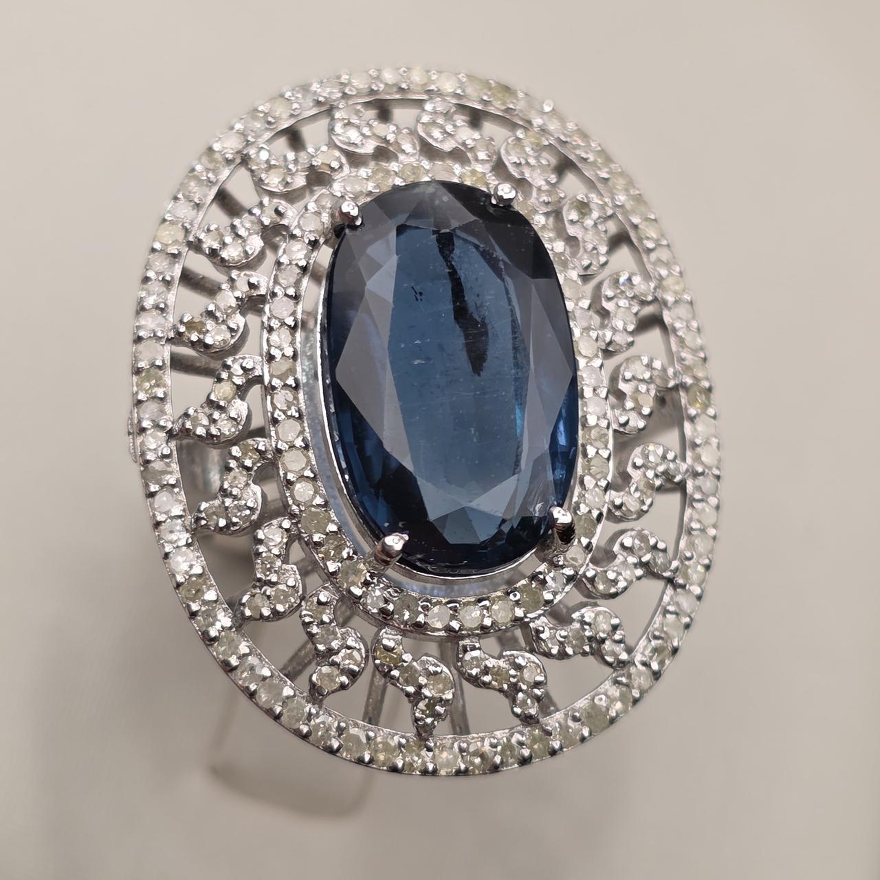 Кольцо серебро 925 проба, 9,3р, Кианит 6,75кт, бриллианты 1,35т, размер 17,5, фото 1
