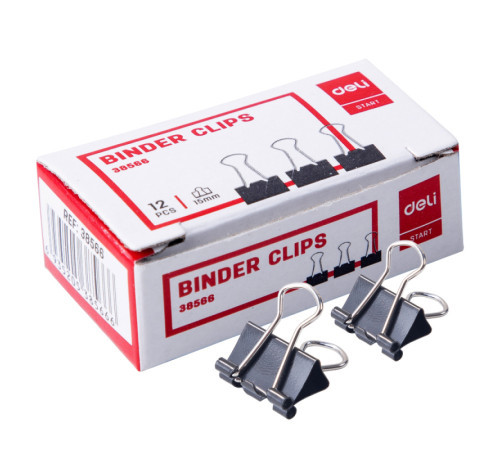 Зажимы для бумаг DELI, 15 мм, черные, (12 шт)