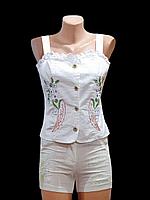 Белый женский Топ без рукавов с вышивкой на лямках с пуговицами