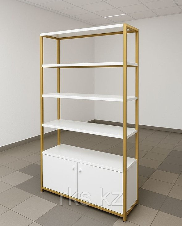 Стеллаж напольный для магазинов одежды Racks.kz, золотой/белый