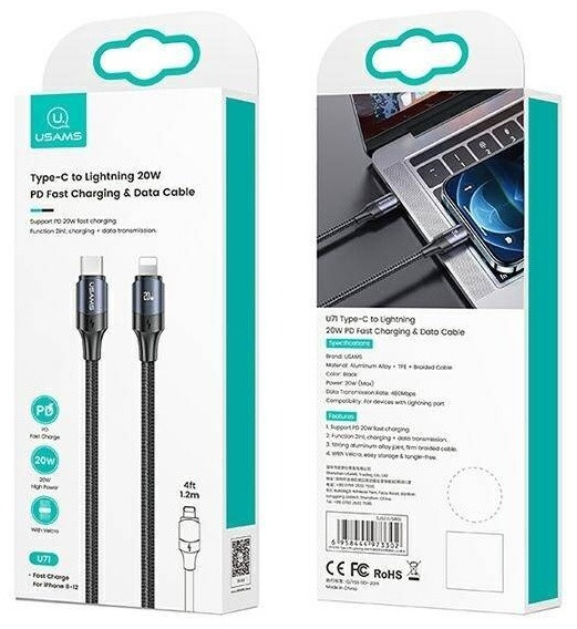 Зарядный кабель USAMS U71 US-SJ522 Type-C to Lightning 5A PD 20W 2m
