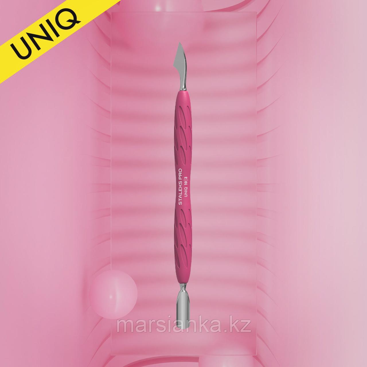 Пушер с силиконовой ручкой Staleks UNIQ 10 TYPE 3 (узкий закругленный + топорик), фото 1