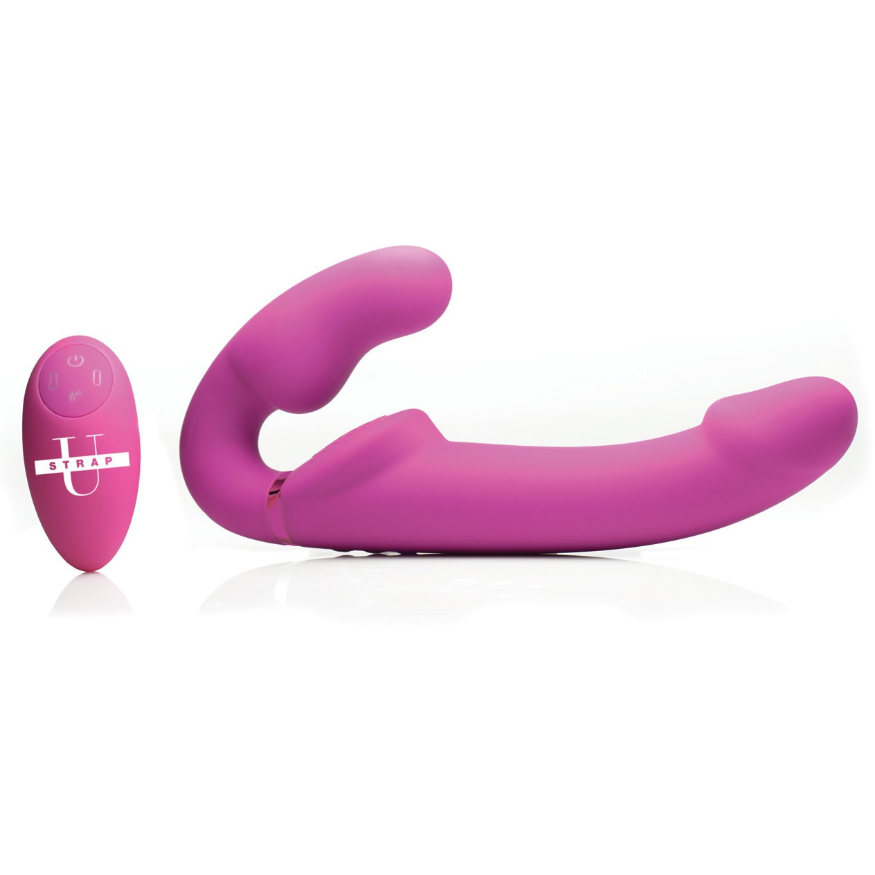 Надувной безременной страпон с вибрацией и пультом ДУ Strap U Remote Control Inflatable Ergo-Fit Strapless Strap-On, розовый, 14.6