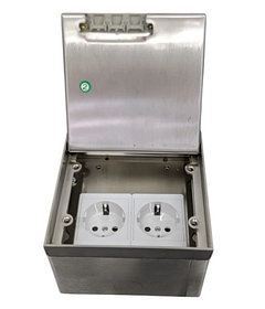 Напольный лючок на 2 розетки нержавейка сталь встраиваемый