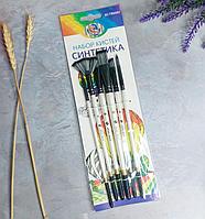 Набор кистей для рисования 6шт синтетика черно-белые кисточки (плоские, француские, веерная)