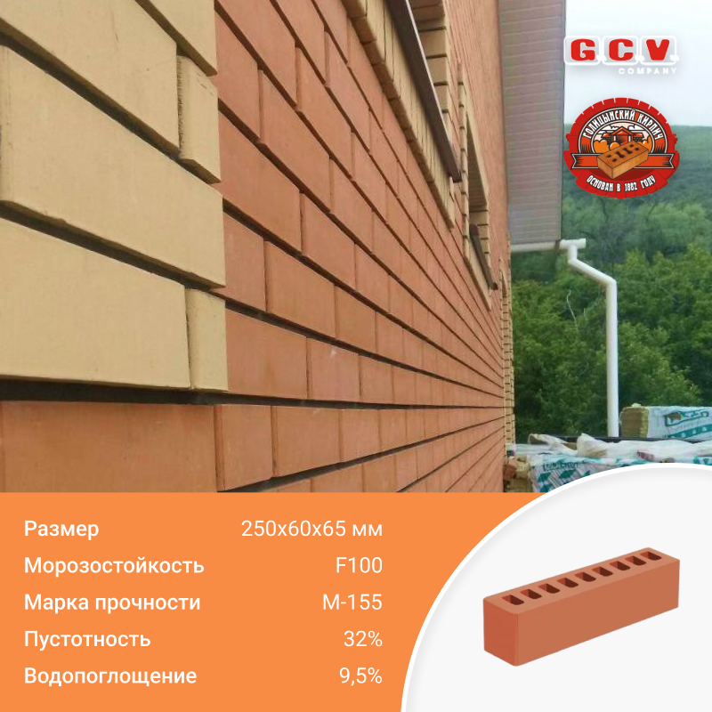 Кирпич облицовочный керамический половинка ИК-2, фото 1