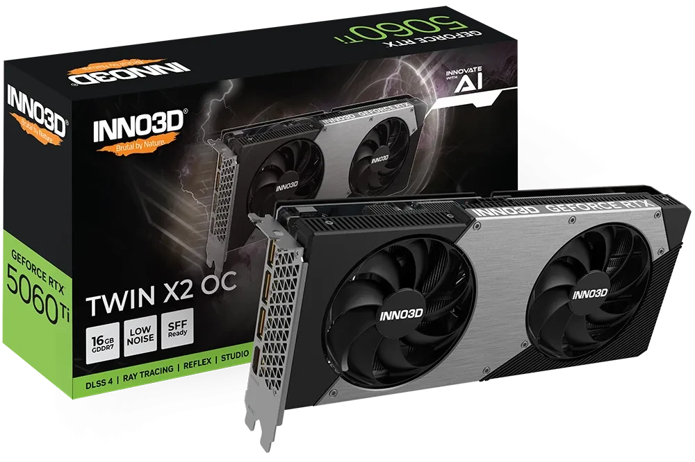 Видеокарта Inno3D GeForce RTX5060 Ti TWIN X2 OC  16G GDDR7 N506T2-16D7X-191073N, фото 1