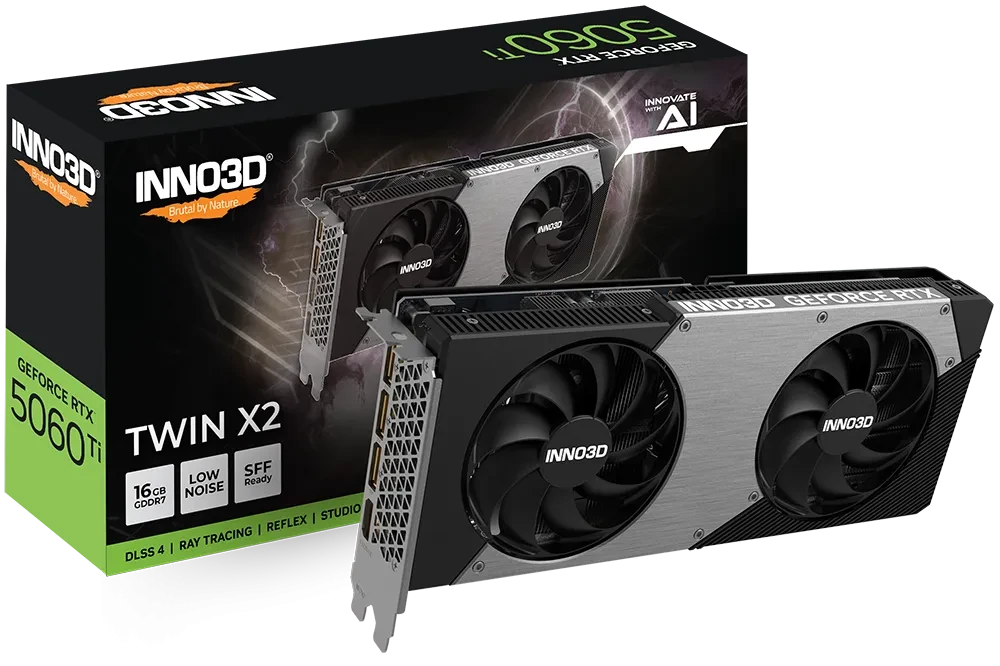 Видеокарта Inno3D GeForce RTX5060 Ti TWIN X2 16G GDDR7 N506T2-16D7-191073N, фото 1