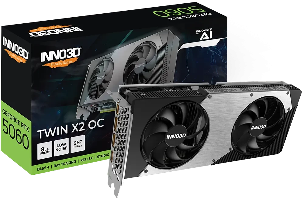 Видеокарта Inno3D GeForce RTX5060 TWIN X2 OC 8G GDDR7 N50602-08D7X-195070N, фото 1