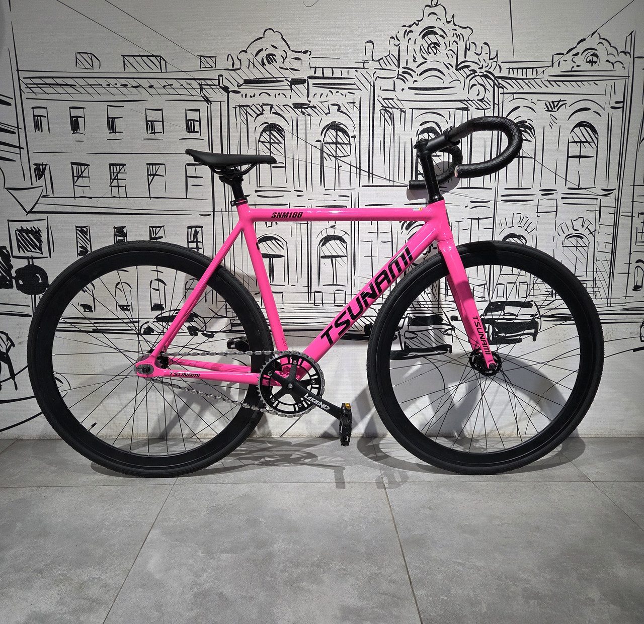 Розовый Велосипед "TSUNAMI" SNM100. FIX + Singlespeed 2 в 1. Фикс. Сингл. ТСУНАМИ. Цунами. Pink-Black. Рама M., фото 1