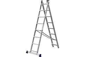Лестница двухсекционная, 8 ступеней, со стабилизатором, алюминиевая, СИБИН