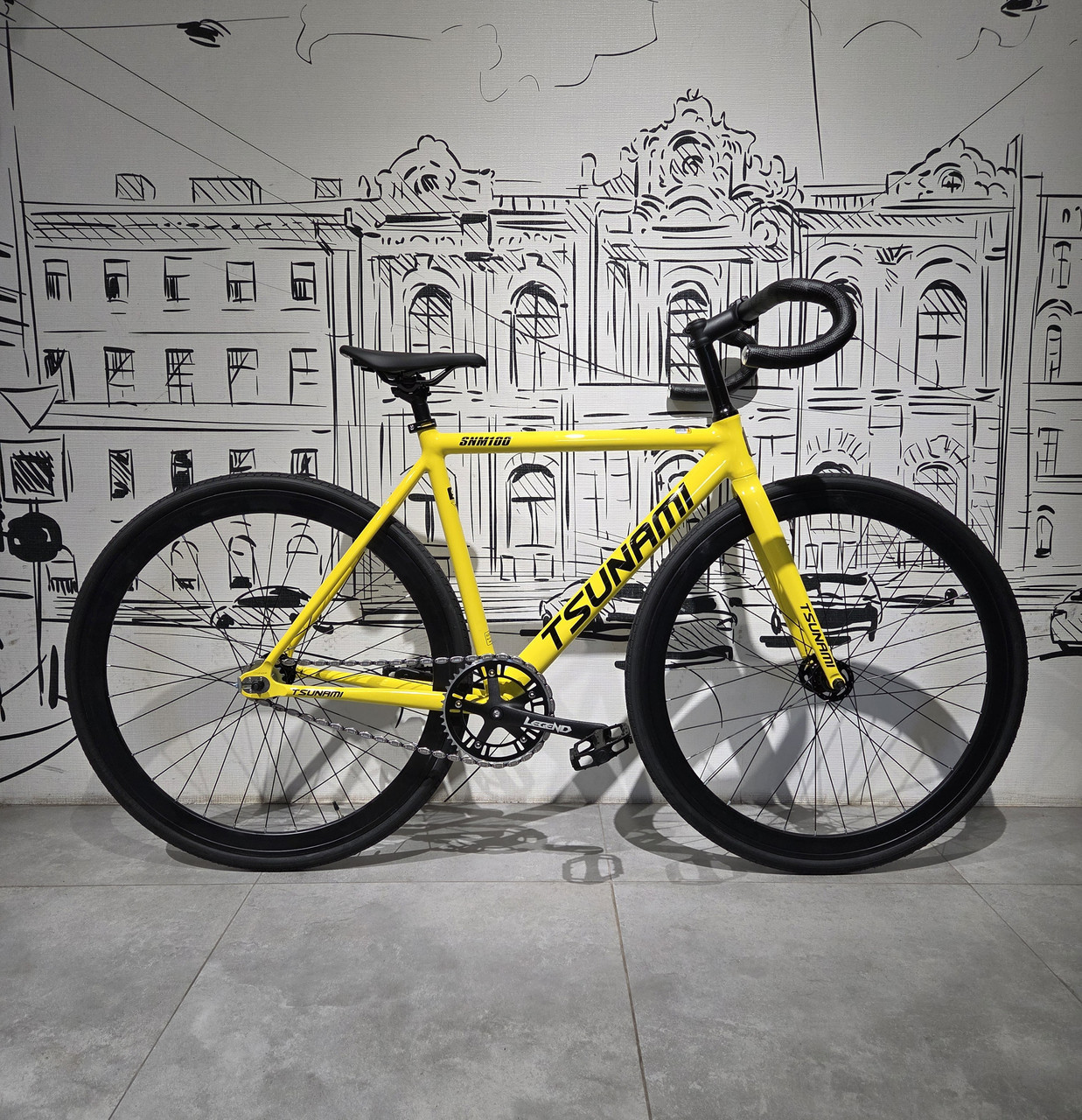 Желтый Велосипед "TSUNAMI" SNM100. FIX + Singlespeed 2 в 1. Фикс. Сингл. ТСУНАМИ. Цунами. Yellow. Рама S., фото 1