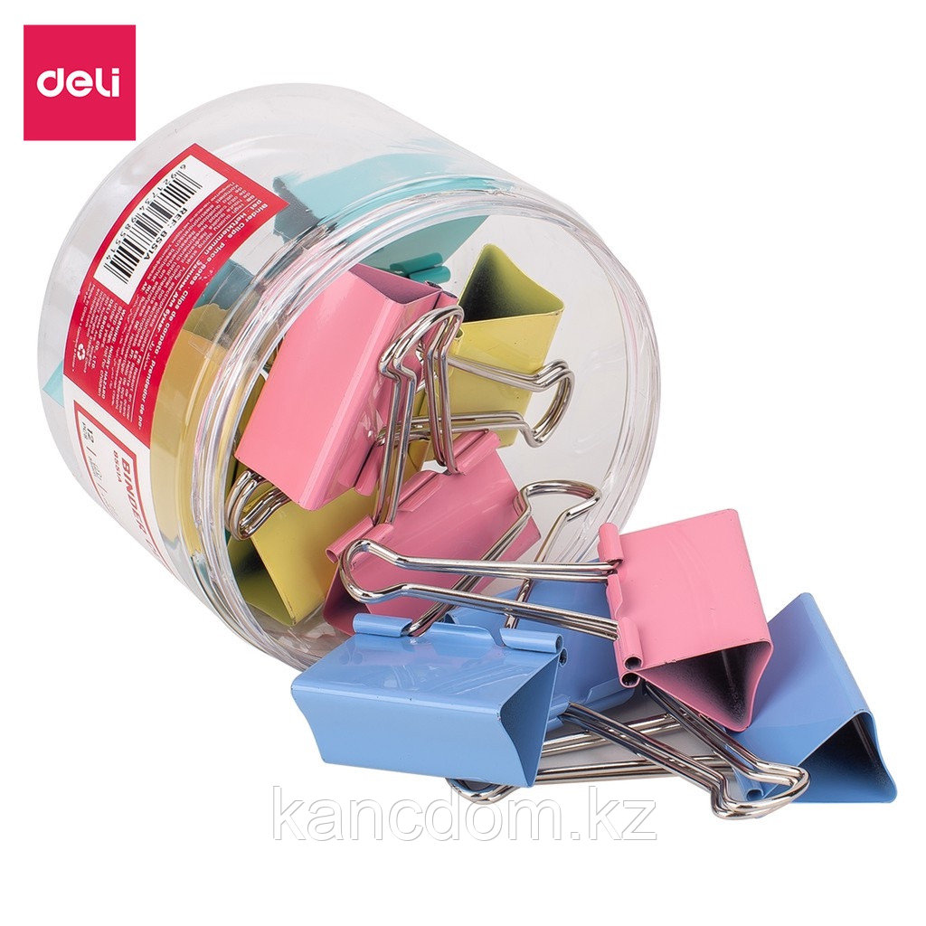 Зажимы для бумаг DELI 8552, 41мм, цветные, 24 шт.