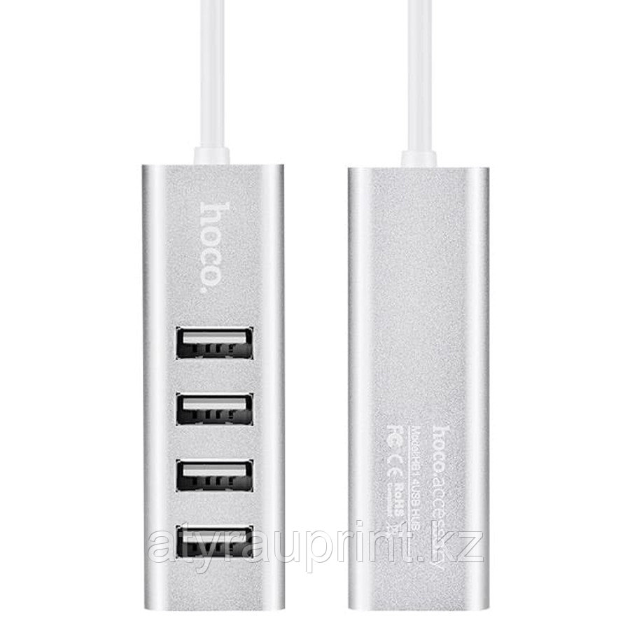 USB HUB разветвитель HOCO HB1 4 в 1 USB2.0 (m) - 4xUSB2.0 (f), 80 см, серебристый, фото 1