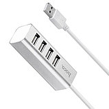 USB HUB разветвитель HOCO HB1 4 в 1 USB2.0 (m) - 4xUSB2.0 (f), 80 см, серебристый, фото 3