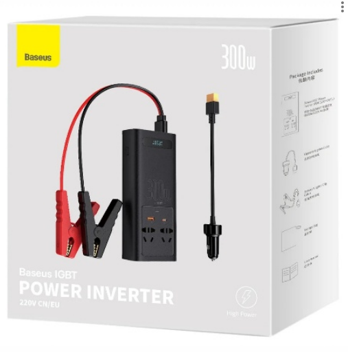 Мощный автоинвертор Baseus 12V–220V 300 Вт для Starlink, фото 1