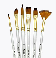 Набор кистей 5 штук синтетика белые кисточки (французкие , веерная. плоская)