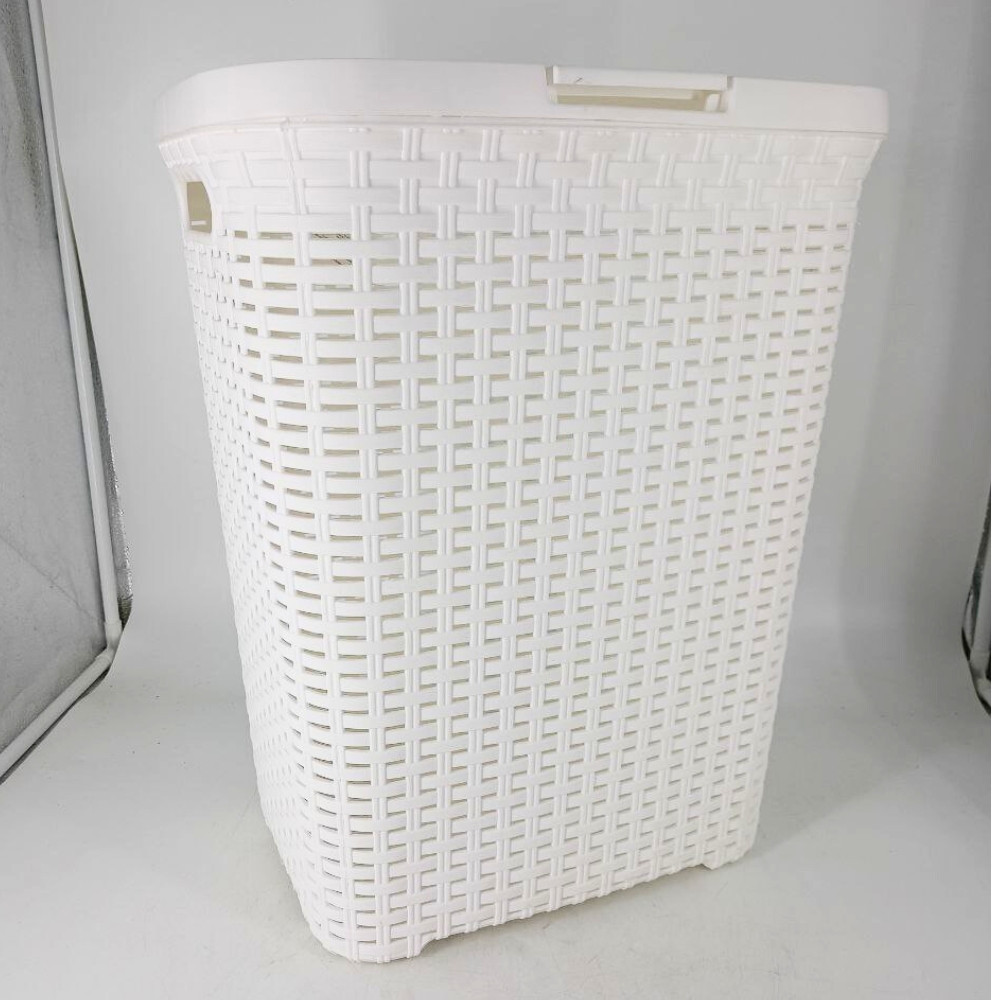 23-0807 Корзина для белья VIOLET 184006 Ротанг 40 л, белая, с крышкой, фото 1