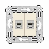 Компьютерная розетка RJ-45 без шторки в стену, кат.6А двойная экранированная, Avanti, ванильная дымка